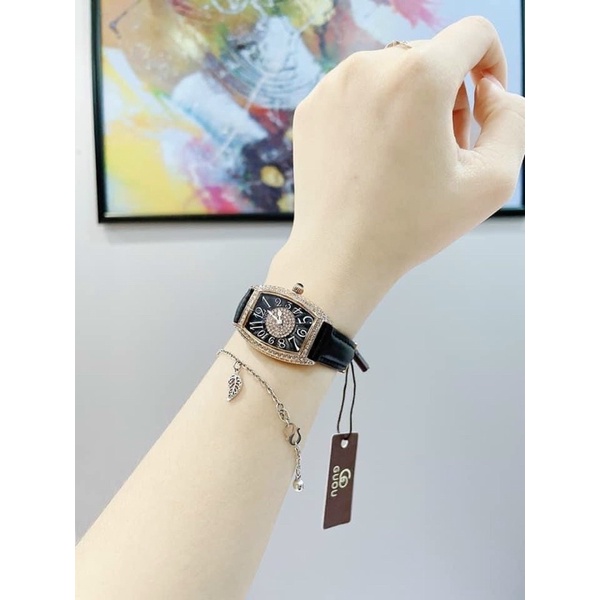 Đồng Hồ Guou Nữ Dây Da Mặt cong nhe Ôm cổ tay , Hàng Chính Hãng