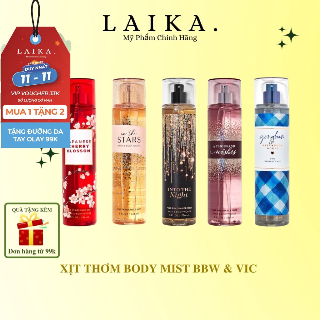 Xịt Thơm Body mist BBWs & VIC xịt thơm toàn thân hương nước hoa