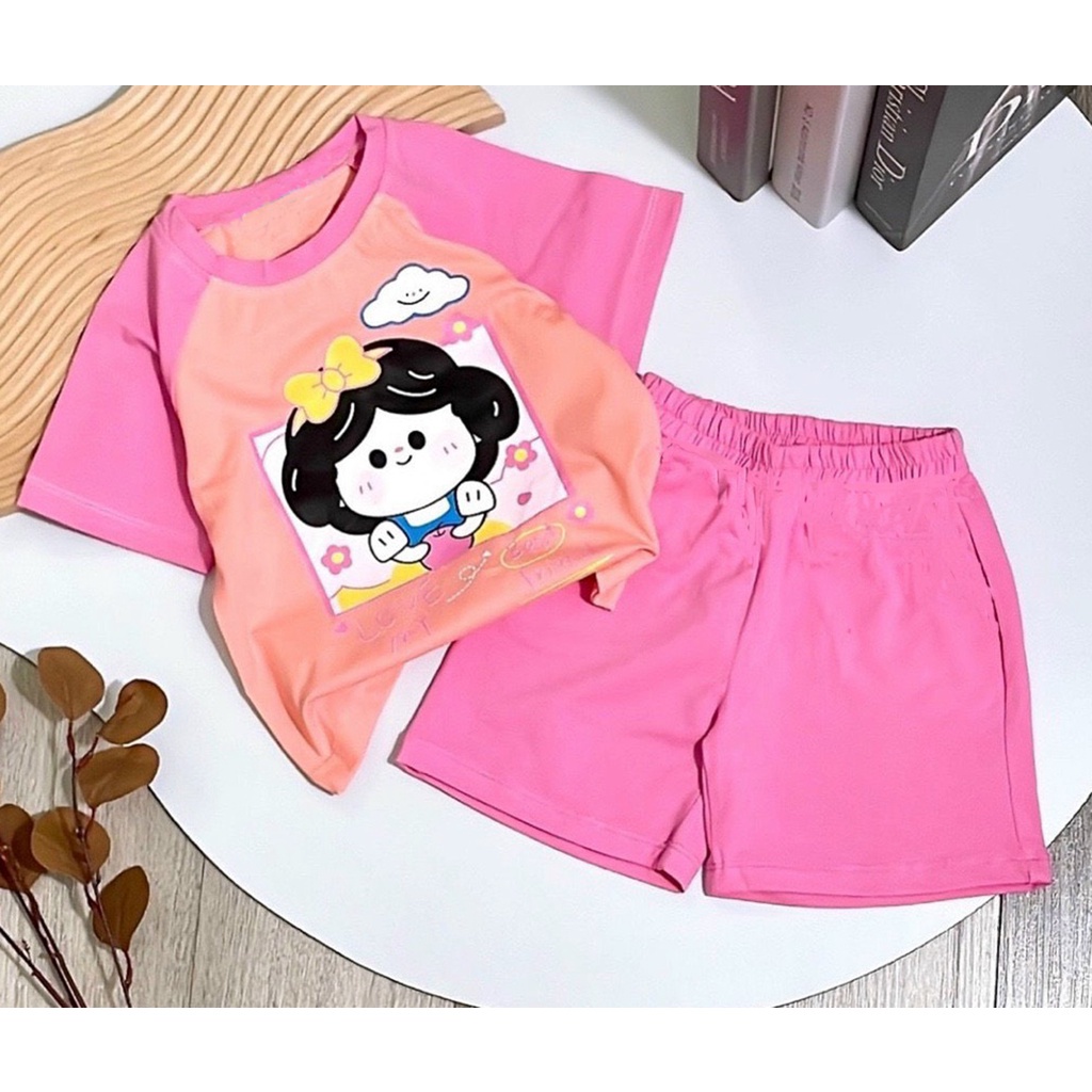 Bộ đồ bé gái dễ thương in HINH BÉ BẠCH TUYẾT phối raplang từ 7kg đến 25kg