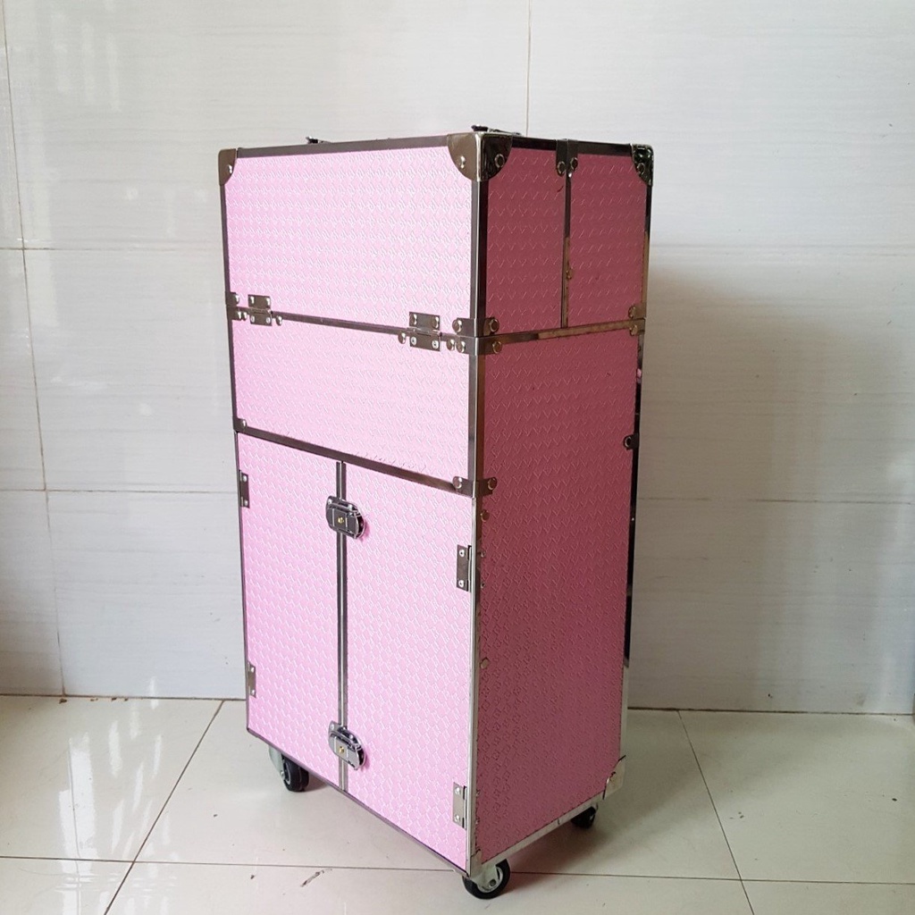 Hàng cao cấp loại 1 - Cốp vali kéo Hana viền inox, nhiều ngăn đựng mỹ phẩm, nail, mi, phun xăm size 36x22x64 cm