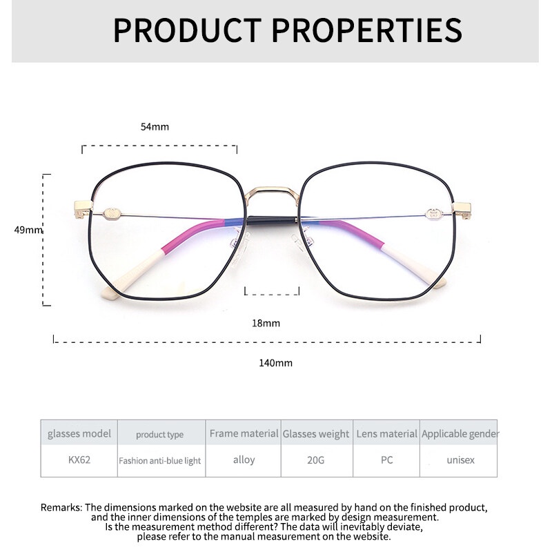Mắt Kính Thời Trang Khung Đa Giác Bằng Kim Loại Chống Ánh Sáng Xanh Kiểu Hàn Quốc Cho Nam &amp; Nữ
