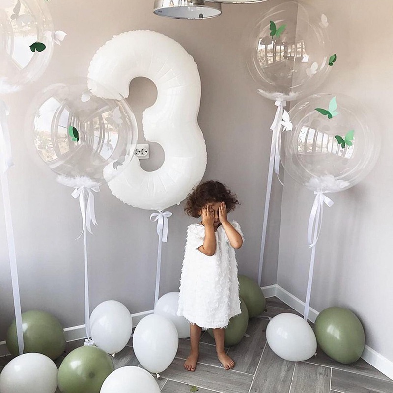 16 Inch Wedding Balloon Decoration Children's Balloon Toys Birthday Decoration Balloons White Digital Aluminum Film Balloon 0-9 Number Balloons Photography Props