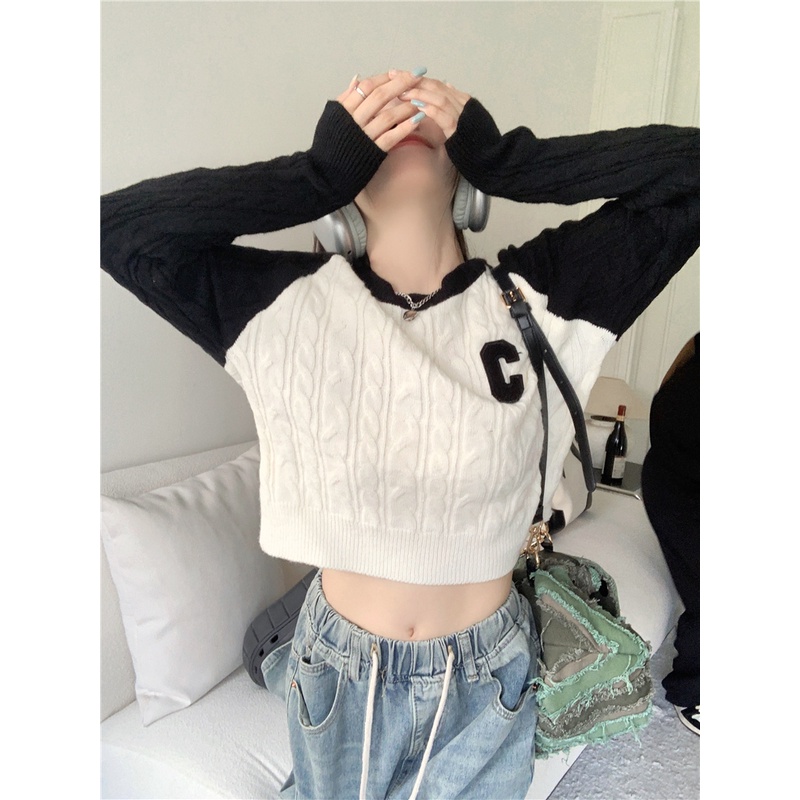 ZHELIHANGFEI Áo Len Tay Dài Lưng Cao Kiểu Dáng Sexy Dễ Phối Đồ