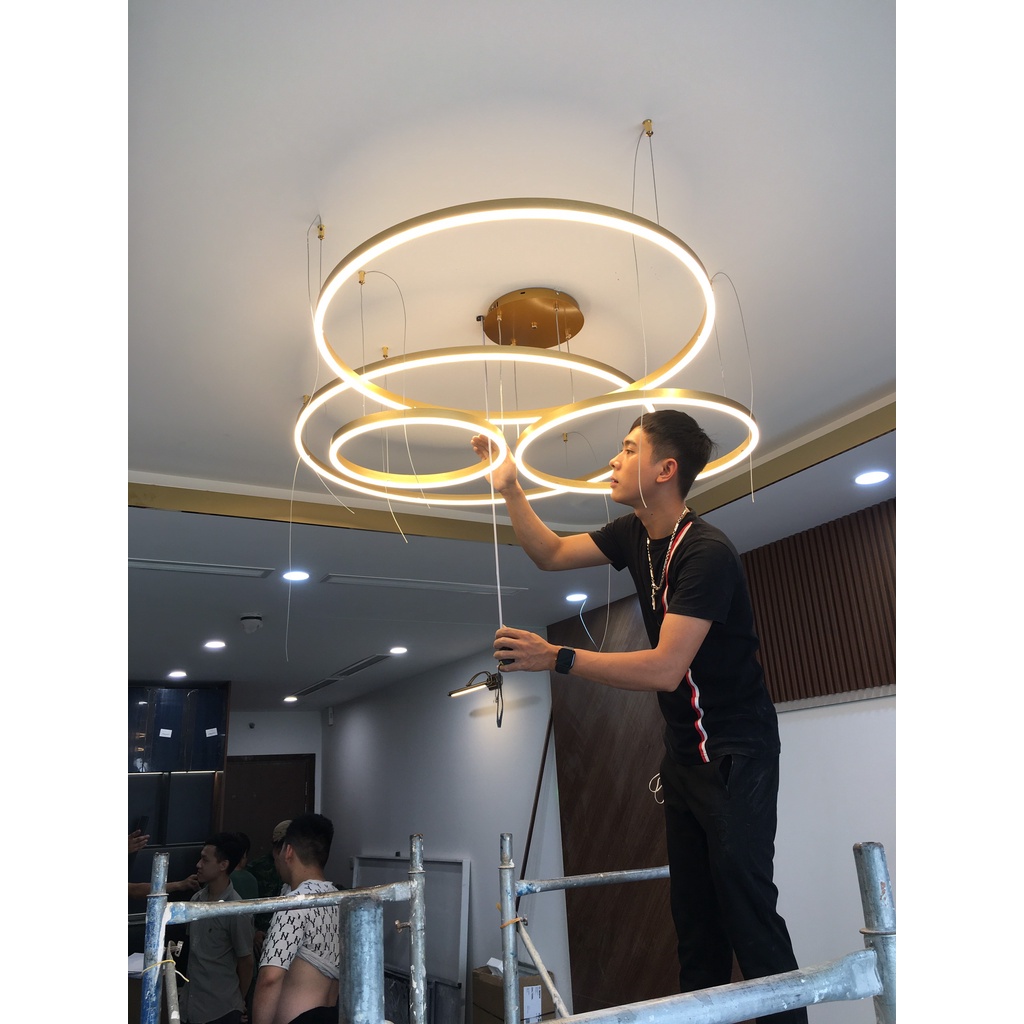 Đèn thả decor tách đế riêng biệt,Đèn trang trí phòng khách hiện đại khung hợp kim sơn tĩnh điện ánh sáng 3 chế độ màu