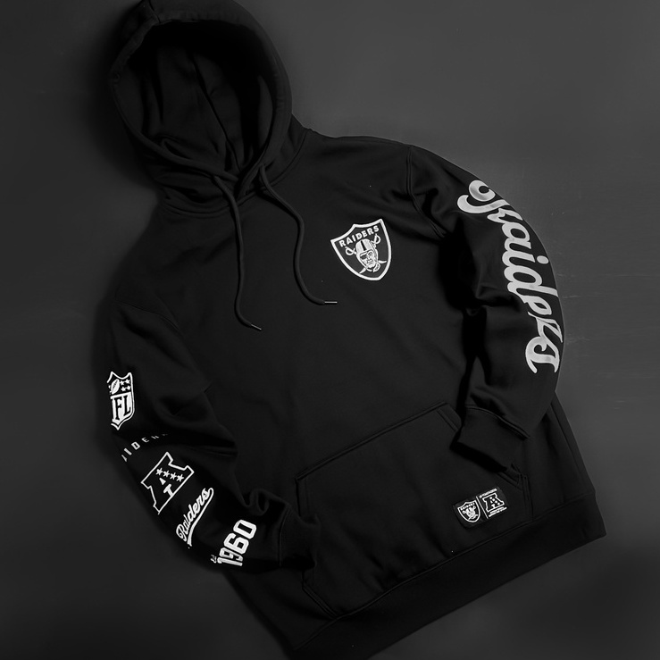 Áo Khoác Hoodie NFL-Sleeve Graphic-Raiders Đen