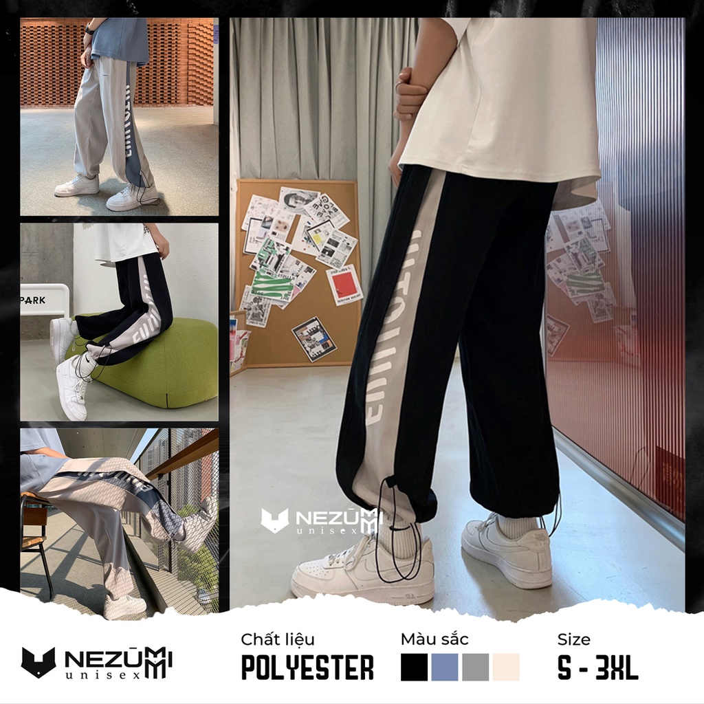 Quần jogger thể thao đen xám xanh be line chữ rút dây gấu unisex nam nữ hip hop dance Hàn Quốc, chạy bộ, tập gym