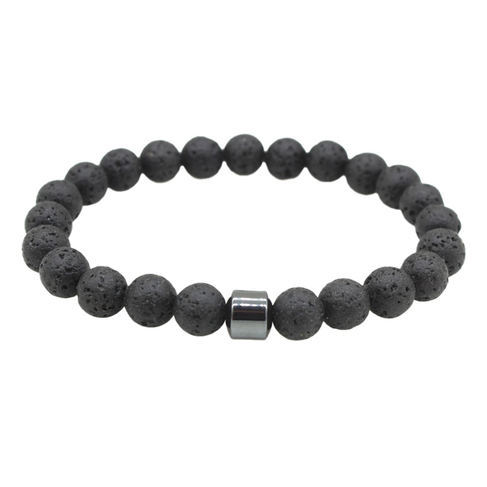 Vòng Tay Chuỗi Hạt Đá Núi Lửa Đen 8mm Phong Cách Cổ Điển Thời Trang Cho Nam JP5