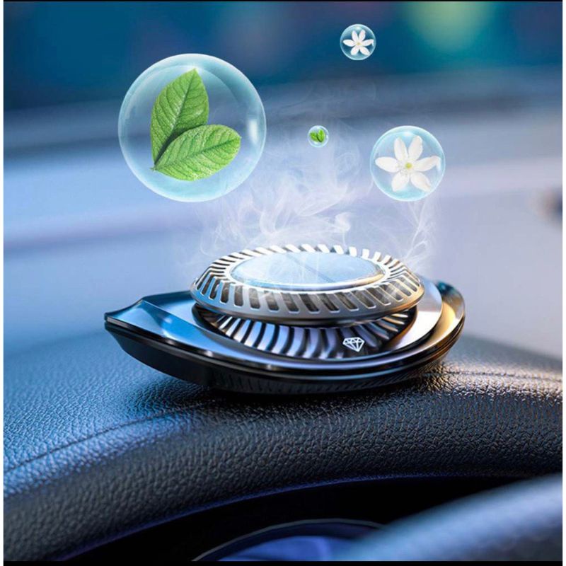 Nước hoa ô tô AROMATHERAPY Cao Cấp tự động khuếch tán năng lượng mặt trời xoay vòng hiện kèm bảng số điện thoại