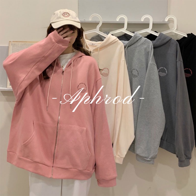 Aphrod Áo Khoác Cardigan Tay Dài Có Nón In Họa Tiết Plus Size Phong Cách Hàn Quốc Cho Nữ