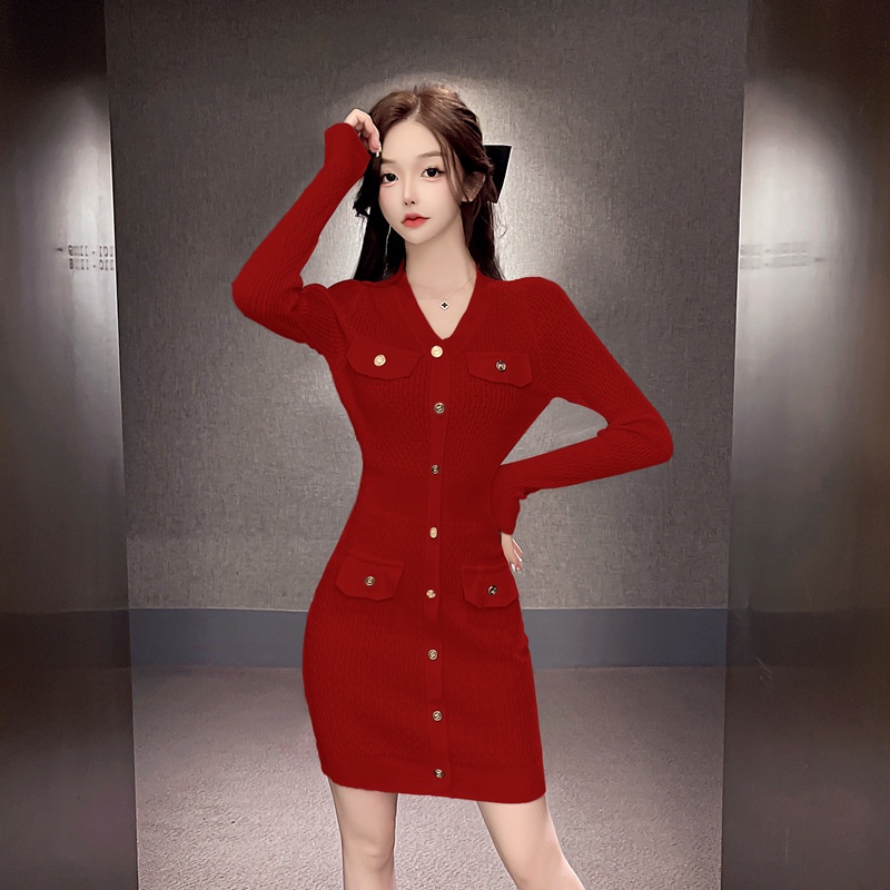 Đầm Dệt Kim Cổ Chữ V Dáng Ôm Thời Trang Dành Cho Nữ