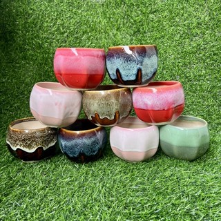 Chậu sứ men hỏa biến hình bóng lõm - Nhiều màu - Solar Garden