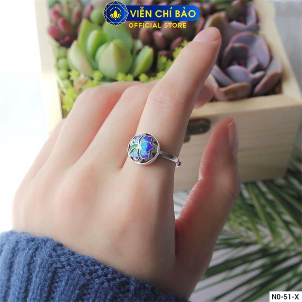 Nhẫn nữ hoạ tiết hoa sen xanh chất liệu bạc Thái 925 thời trang phụ kiện trang sức Viễn Chí Bảo N000051-X