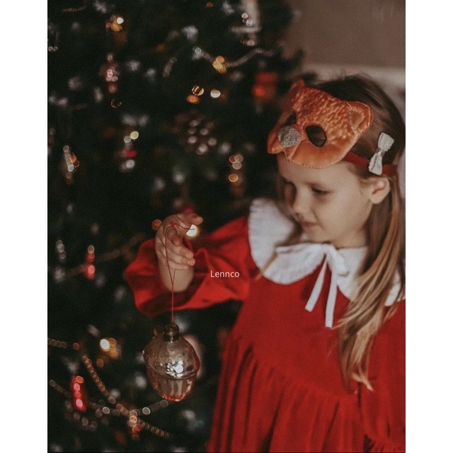 Váy nhung đỏ cổ trắng Lennco cho bé gái