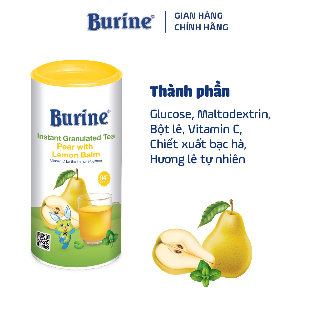 Trà Hoa Quả Hòa Tan BURINE Vị Lê - Bạc Hà Trái Cây Thơm Ngon, Bổ Sung Vitamin C Cho Bé Từ 4 Tháng Tuổi