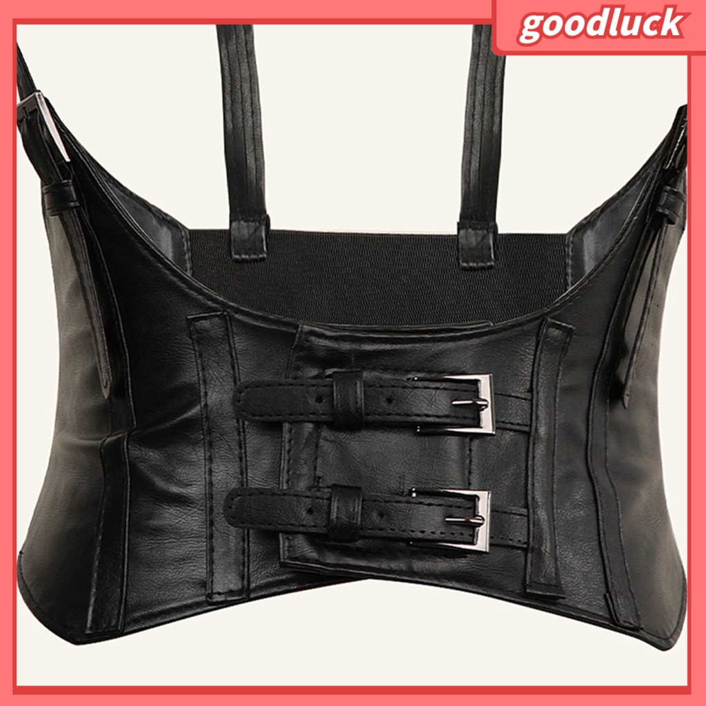 < Luck > Áo Nịt Ngực Giả Da Siêu Rộng Cài Hai Hàng Nút Kiểu Đường Phố