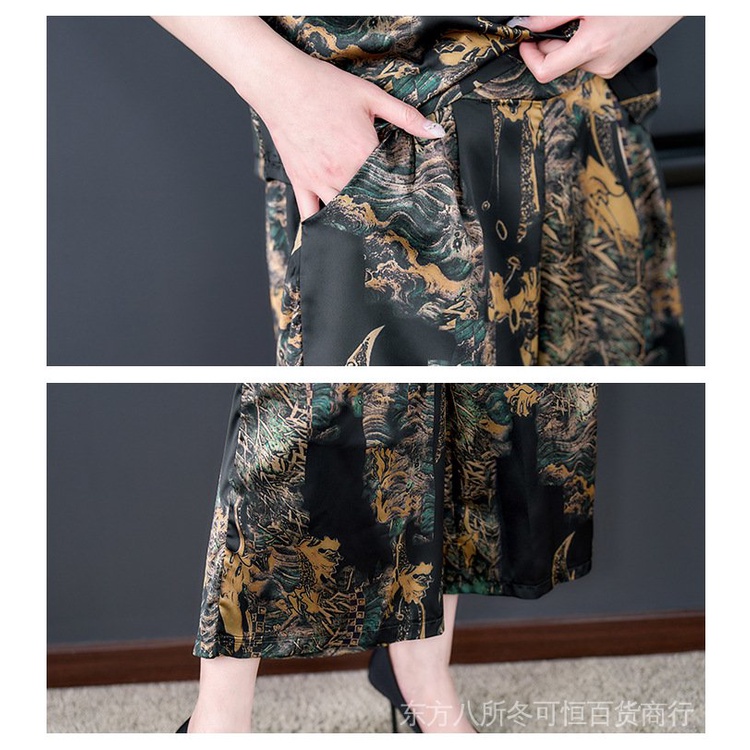 Áo Sườn Xám Vải Lụa Dáng Rộng In Hình Đám Mây Phong Cách Retro Thời Trang Mùa Hè Dành Cho Nữ Trung Niên