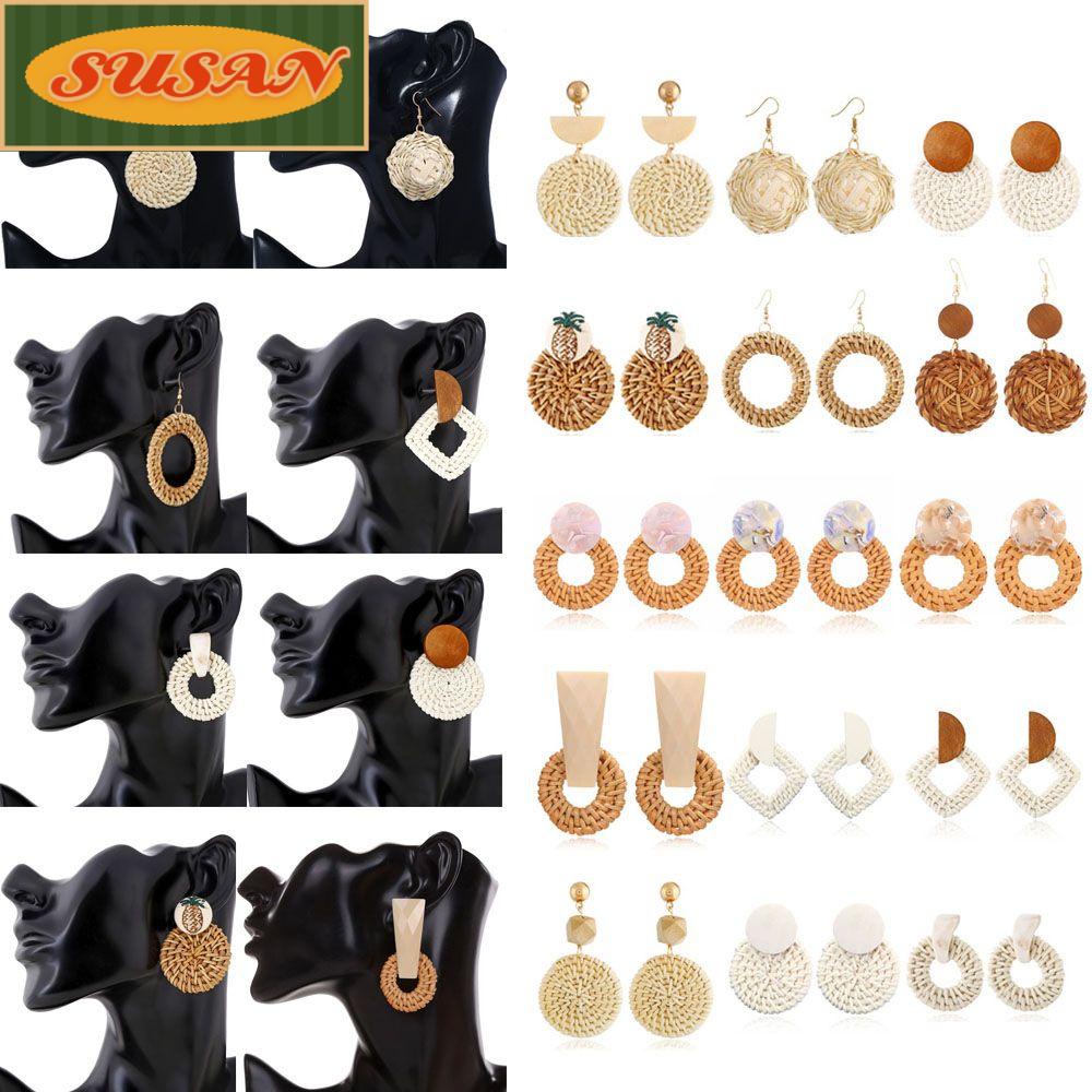 Bông Tai Handmade Bằng Tre Bện Dài Phong Cách Bohemian Thời Trang Cho Nữ