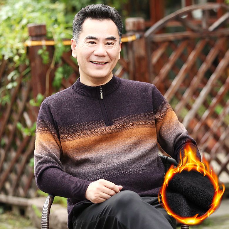 Áo Sweater Dệt Kim Cổ Lọ Phối Khóa Kéo Thời Trang Thu Đông Cho Nam Trung Niên [45% off]