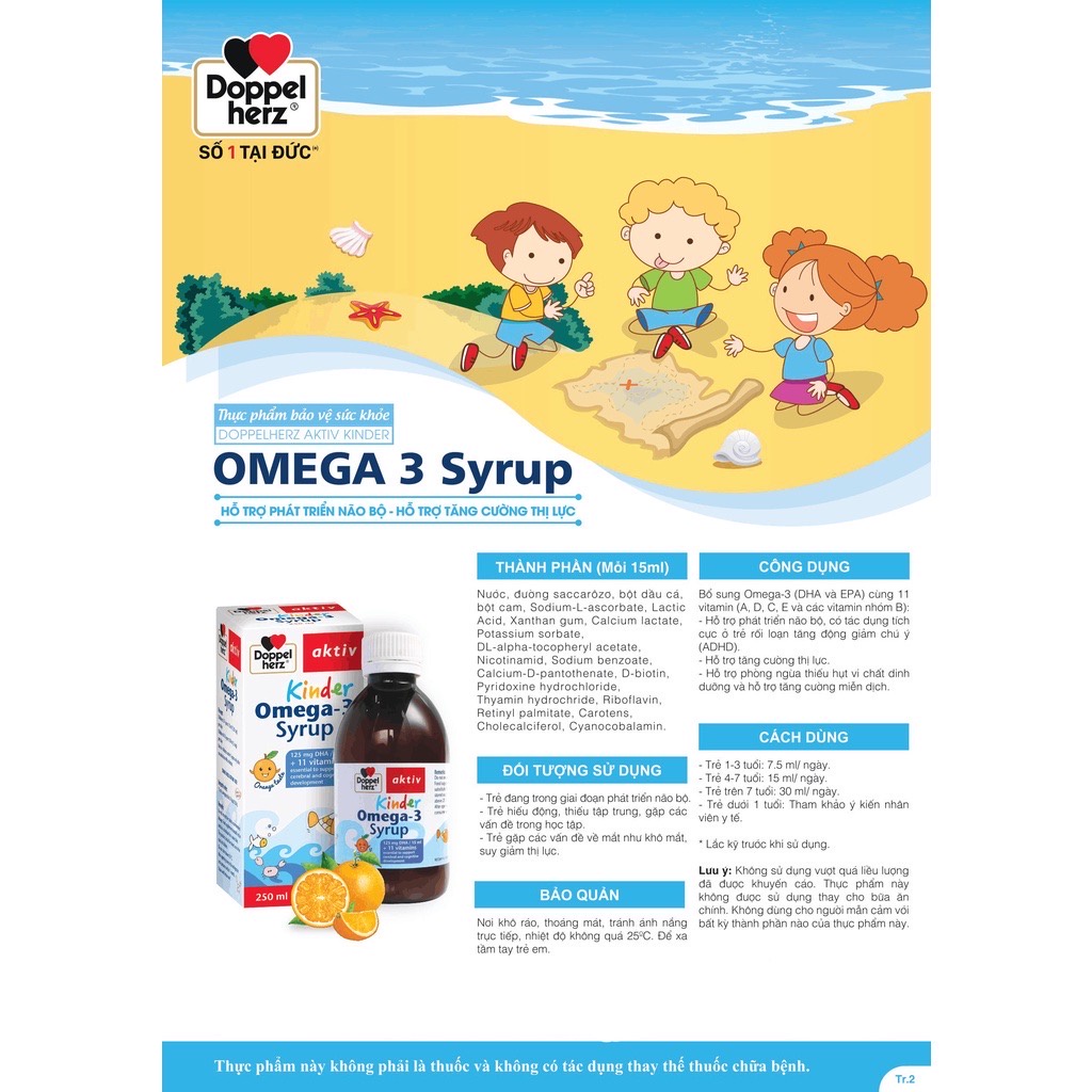 Bác Sĩ Cung Siro Bổ Sung Omega 3 Kinder Omega 3 Syrup - Bổ Não, Tăng Cường Thị Lực, Vitamin Cho Bé DoppelHerz (250ml)