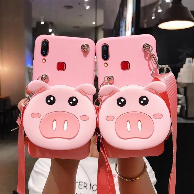 Ốp Điện Thoại Mềm In Hình Heo Hồng Kèm Dây Đeo Cho iPhone 14 13Pro 12Promax 11 X XS XR XSMAX 5 6 7 8Plus