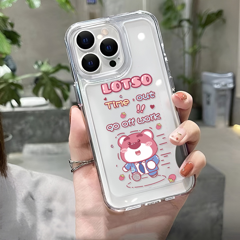 Ốp Điện Thoại Trong Suốt In Hình Gấu Và Dâu Tây Cho iphone 14promax 11 13 12 7Plus X XS Max