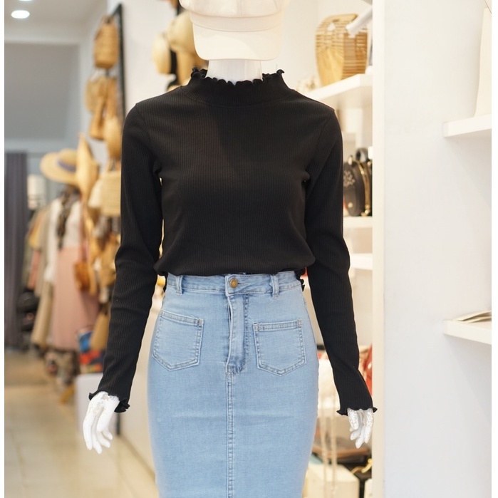 Áo len nữ tay dài cổ cao bèo NEONVN, chất gân len, phom ôm, giữ ấm nhẹ siêu xinh