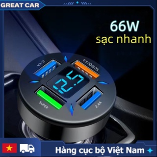 Tẩu Sạc nhanh ô tô QC3.0+PD 4 USB 12V 24v 66W Chuyên Dụng Cho Xe Hơi Giám