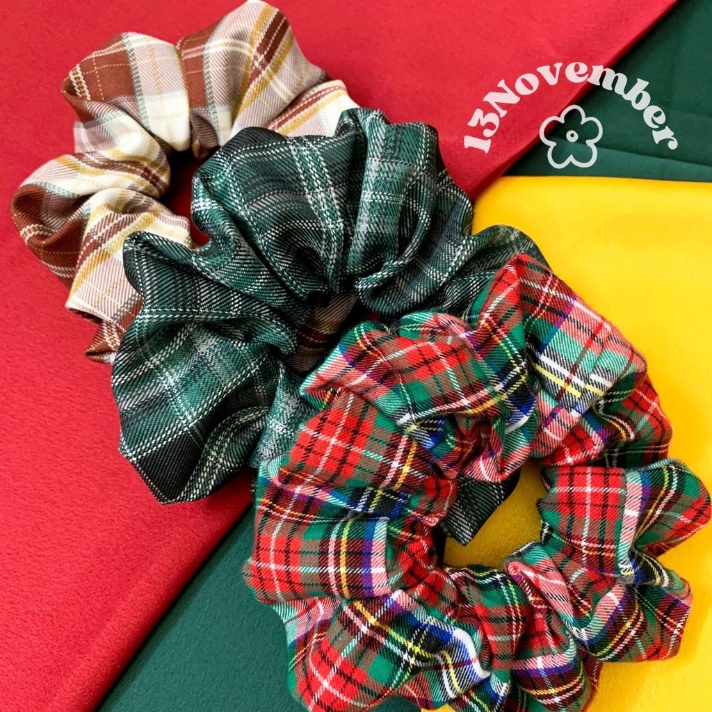 Scrunchies Cột Tóc Vải Hoạ Tiết Sọc Caro Giáng Sinh Size Lớn Xinh Xắn Dễ Thương Phồng To Hot Trend Hàn Quốc