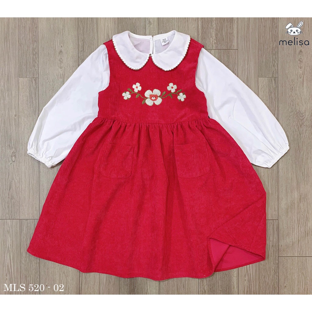 Set yếm bé gái nhung tăm và áo sơ mi trắng Melisa cao cấp 4 màu