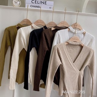 Áo len chocker cố V vạt chéo