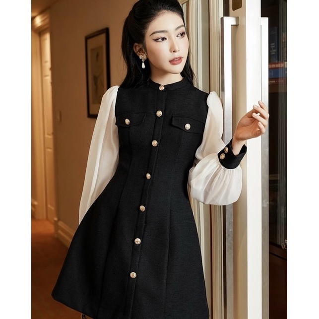 Váy dạ tweed phối tay tơ