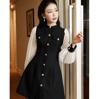 Váy dạ tweed phối tay tơ