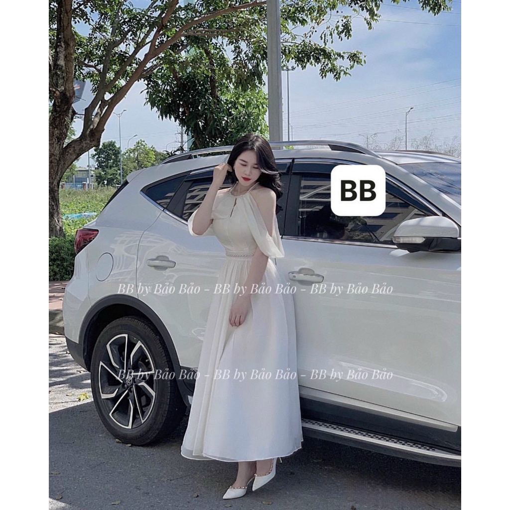 đâm voan chingfon phối dây cườm cổ , dây cườm eo cực xinh