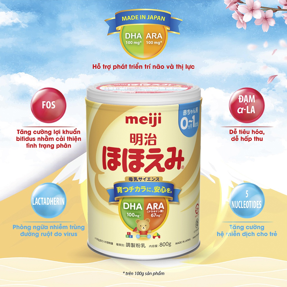 Sữa Meiji nội địa Hohoemi cho bé 0-1 tuổi 800g