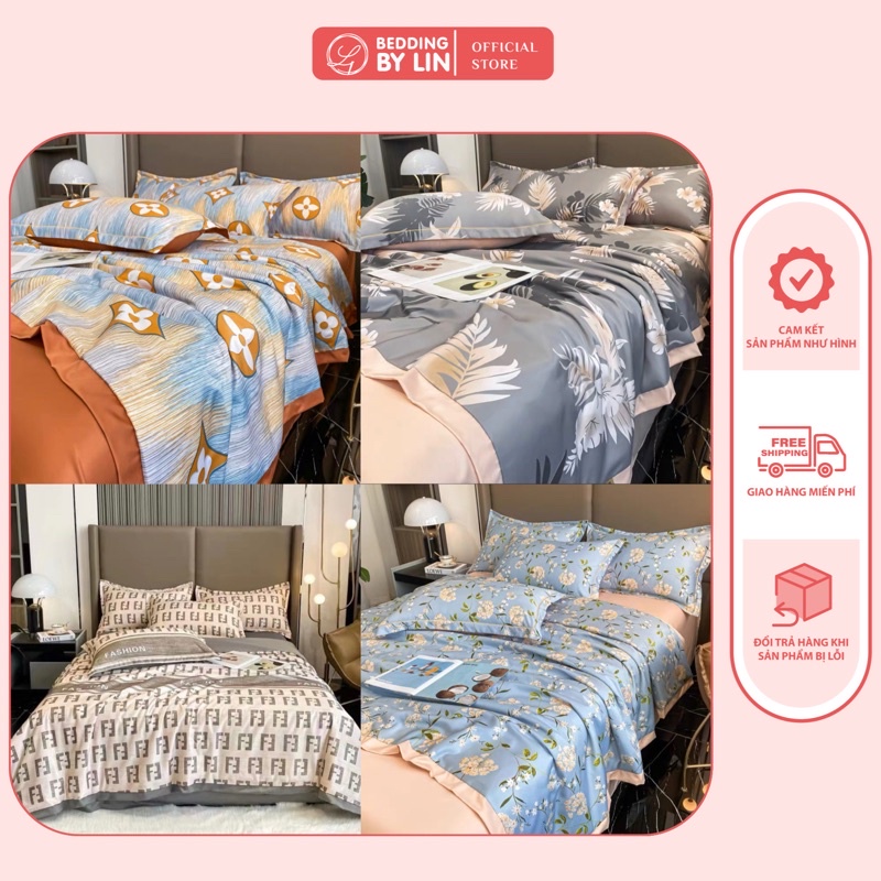 Bộ Chăn Ga Gối Lụa Thái 4 Món Set Chăn Ga Gối Trơn, Hoạ Tiết Lụa Cao Cấp Bedding By Lin