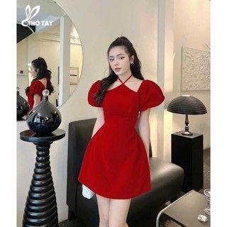 ĐẦM NHUNG TAY PHỒNG CỔ YẾM