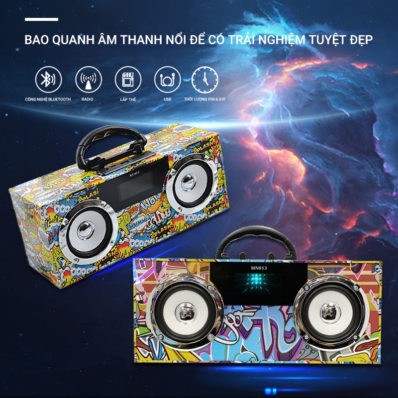 Mới Loa bluetooth MN013 Âm Thanh Siêu Trầm Thiết Kế Lồng Đèn Phong Cách graffiti