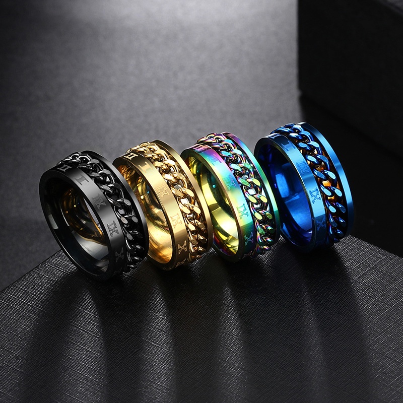 Nhẫn Dây Xích Bằng Thép Không Gỉ Gắn Số La Mã Xoay Được Giúp Giảm Căng Thẳng Phong Cách Punk Cho Nam