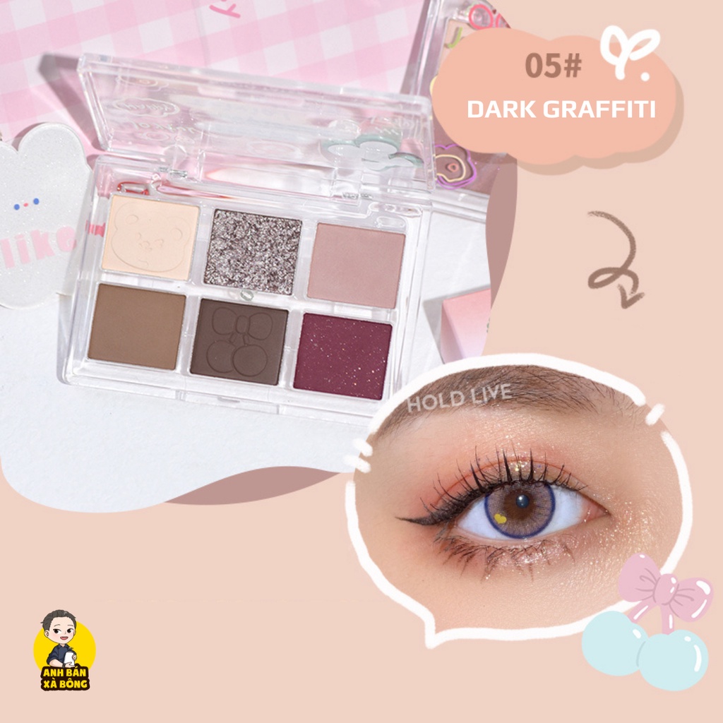 Bảng Phấn Mắt 06 Ô Màu Nhũ Lì HOLD LIVE 6-Color Twilight Graffiti Eyeshadow Palette HL593