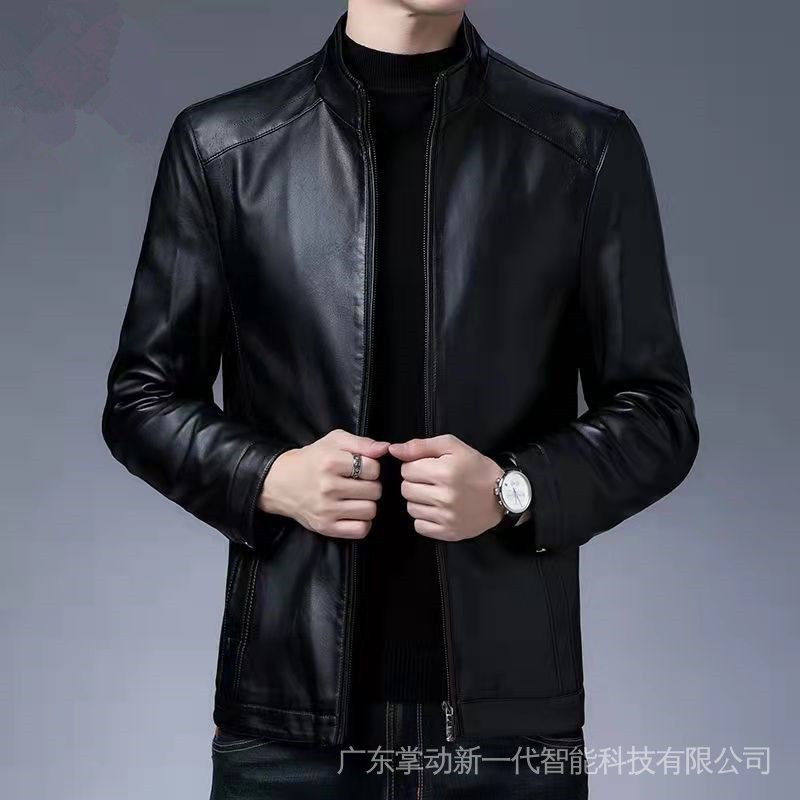 Áo Khoác Da Lót Lông Cừu Dày Dặn Cổ Đứng Thời Trang Mùa Đông Cho Nam Trung Niên