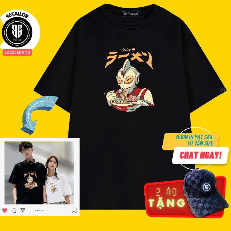 Áo Thun Unisex Siêu Nhân Điện Quang Ăn Mì Nam nữ Đen Trắng Cotton 4 chiều mát dày có size 96Tailor Local Brand Form rộng