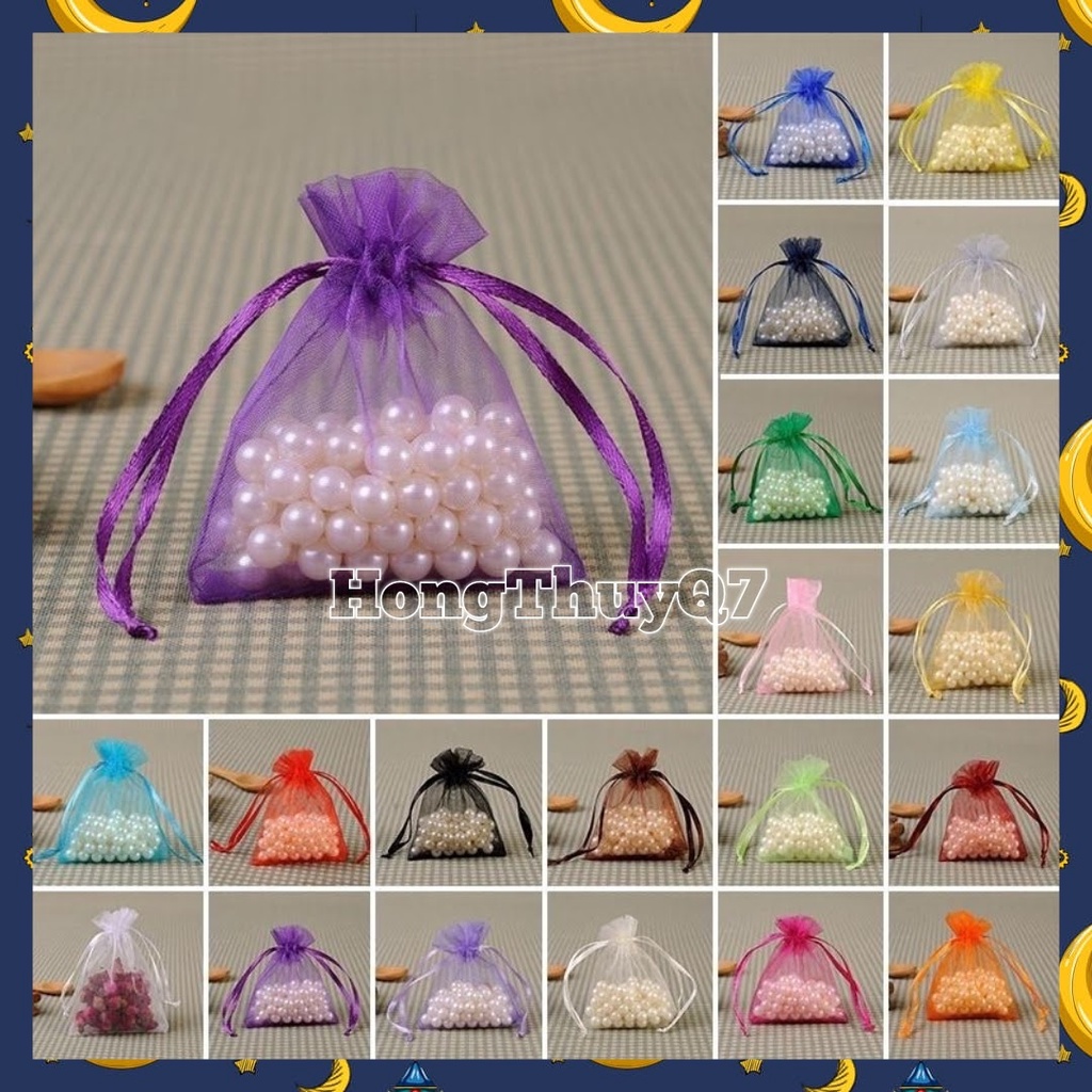 Túi dây rút đựng trang sức, túi lưới size nhỏ vải voan organza đựng quà cưới, bao bì đồ handmade /10.63/ HongThuyQ7