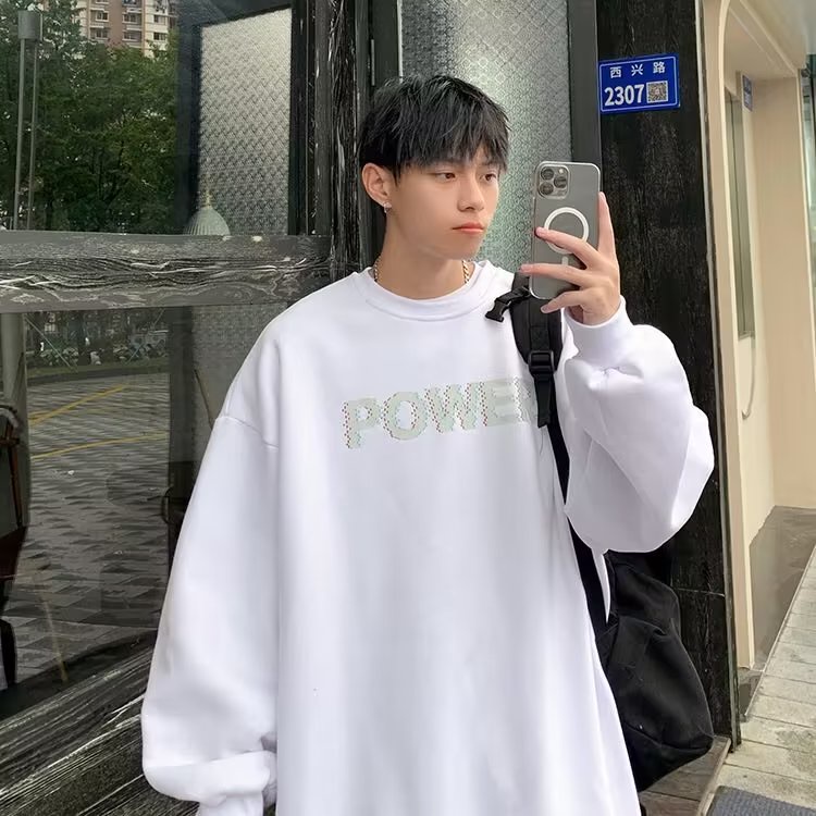 Áo Nỉ Tay Dài Cổ Tròn In Chữ Màu Nâu Phong Cách Hàn Quốc Thời Trang Mùa Thu Cho Nam Và Nữ Plus Size M-5XL