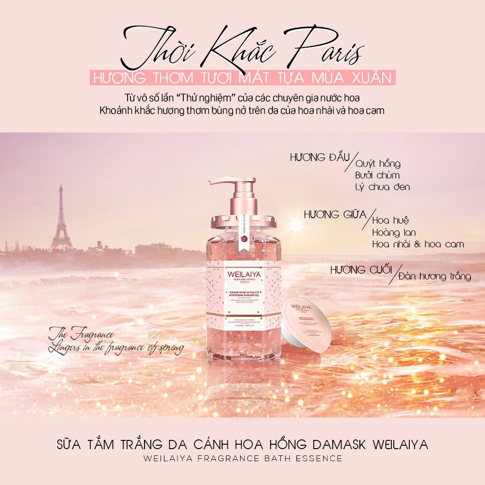 Sữa Tắm Nước Hoa Weilaiya Chính Hãng Tủy Mật Hoa Hồng Damask 450ml Hương Thơm Quyến Rũ Thơm Lâu Hơn Nước Hoa