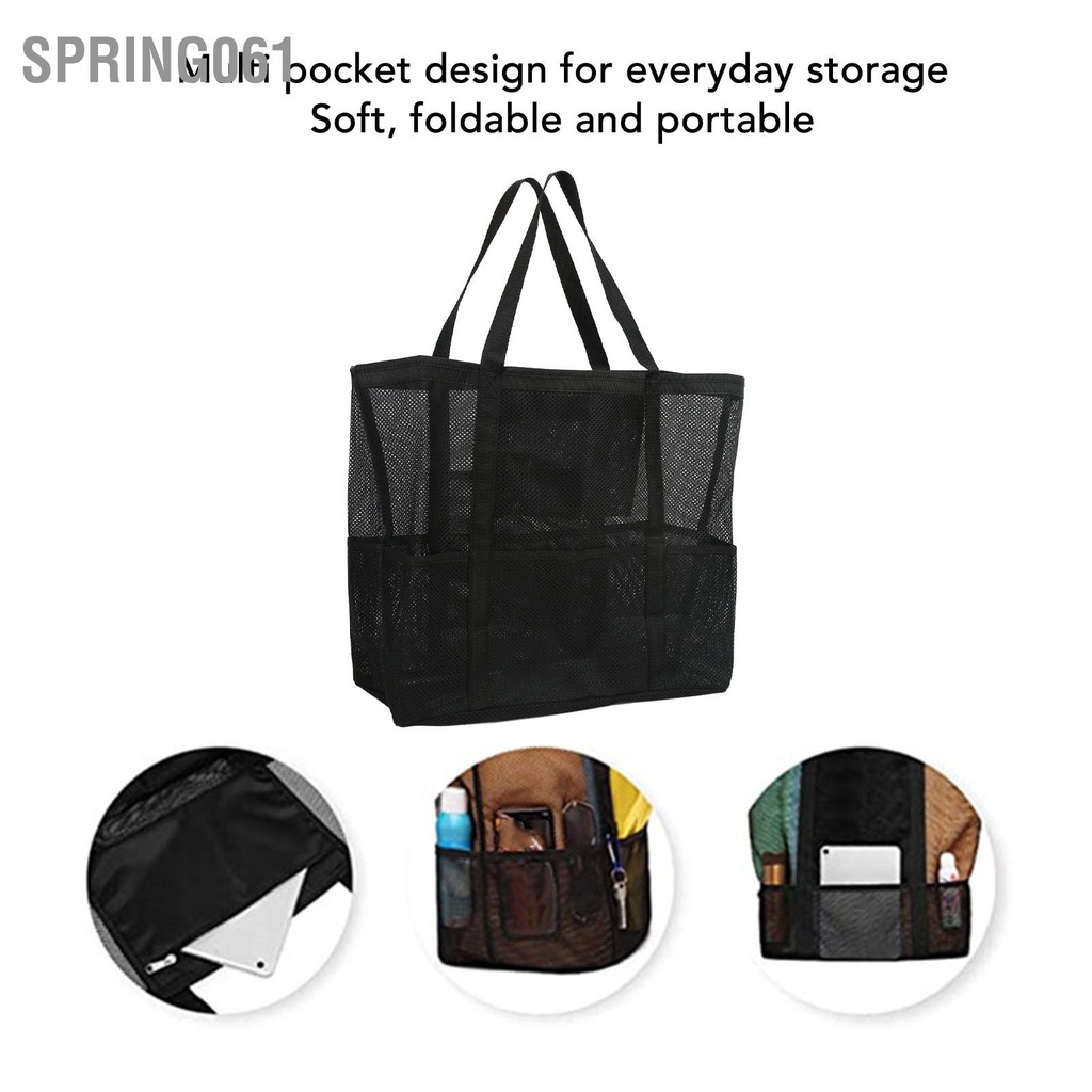 [Hàng Sẵn] Túi đi biển Dung tích lớn Sấy nhanh Mềm mại có thể gập lại Nhiều túi Lưới đeo vai màu đen hồ bơi cho du lịch【Spring061】