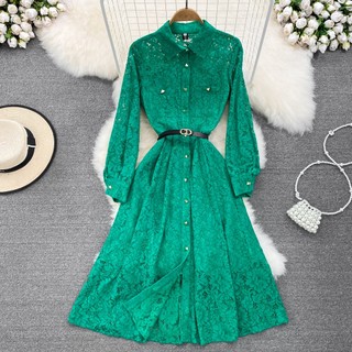#2352 [Order] Đầm ren hoa dài tay cao cấp 3 màu kèm thắt lưng có lót trong