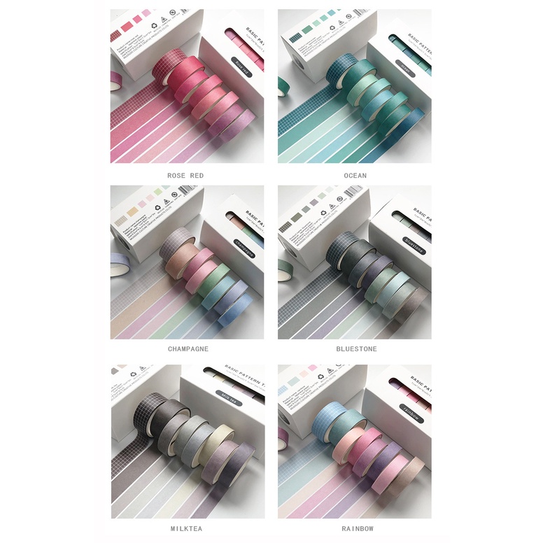 Set 8 Cuộn Băng Keo Washi Màu Sắc Trơn Dùng Để Trang Trí DIY