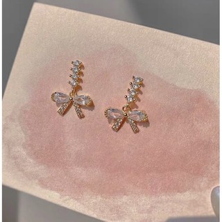 (Chuôi Bạc 925) E130 Khuyên tai bông tai nữ nơ thả đẹp Ring House