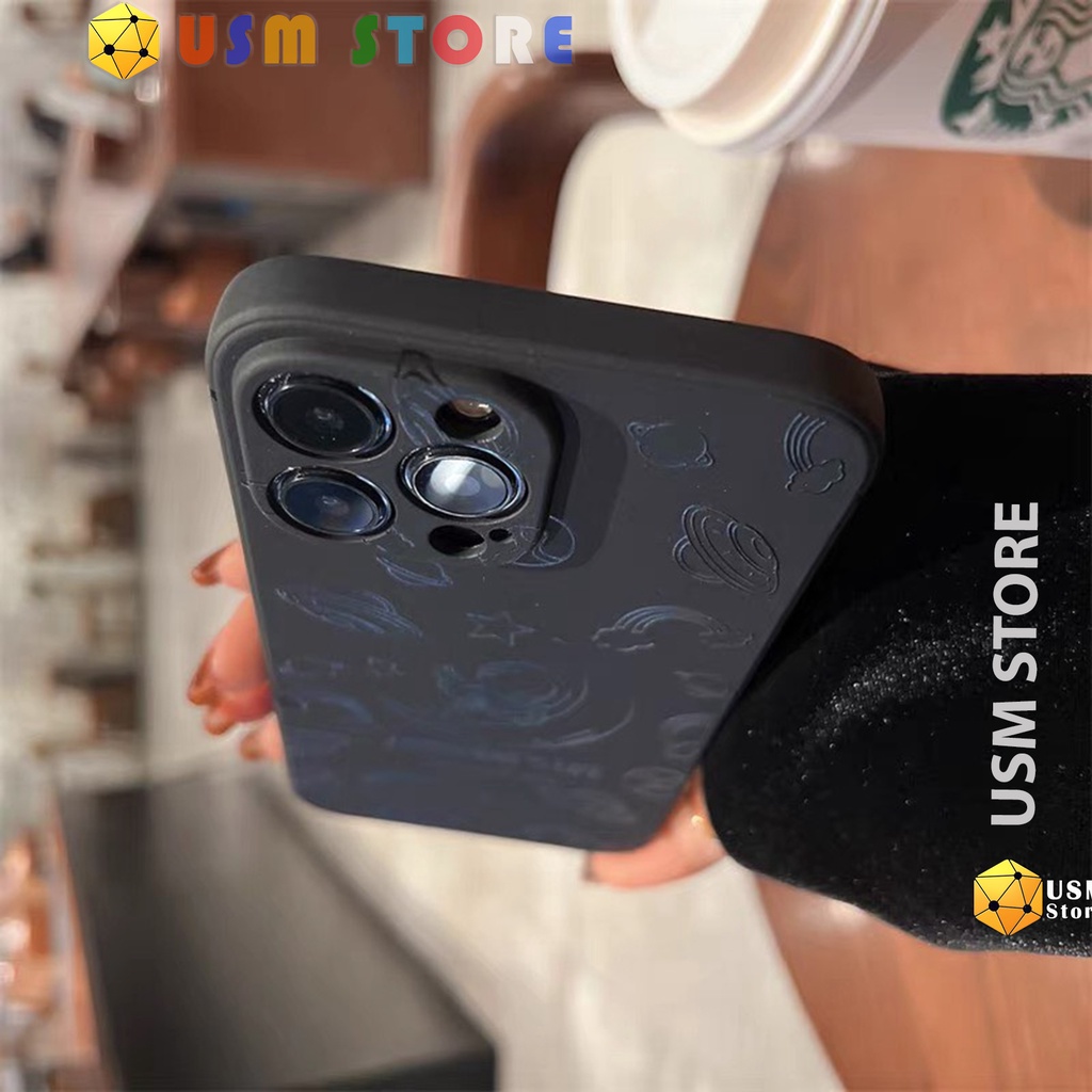 Ốp lưng iphone 6/7/XS/XSmax/XR/11 Promax/12 Mini/12 Promax/13 Promax/13 Mini viền vuông bảo vệ cam, in nổi Phi Hành Gia