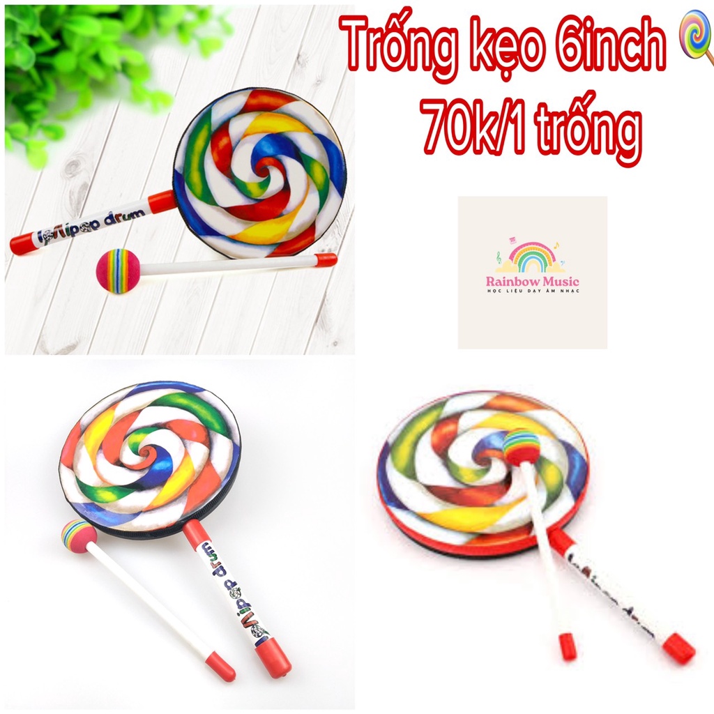 Nhạc cụ trống tạo hình kẹo mút, trống kẹo, học liệu âm nhạc, cảm thụ âm nhạc cho bé, rainbowmusic cảm thụ âm nhạc